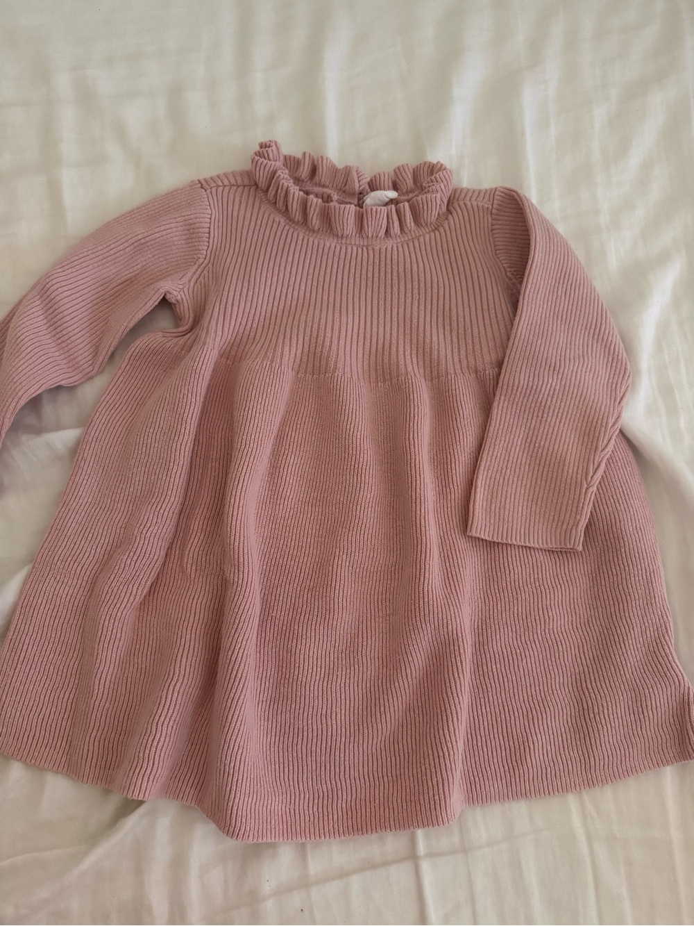 Baby Gap Pink Ribbed Sweater Dress Ruffle Neck 18-24M